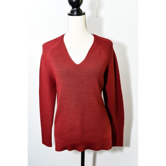 Athleta Hanover Merino Wool Blend Sweater Pull Over V Neck XS Canyon Red - Picture 1 of 7